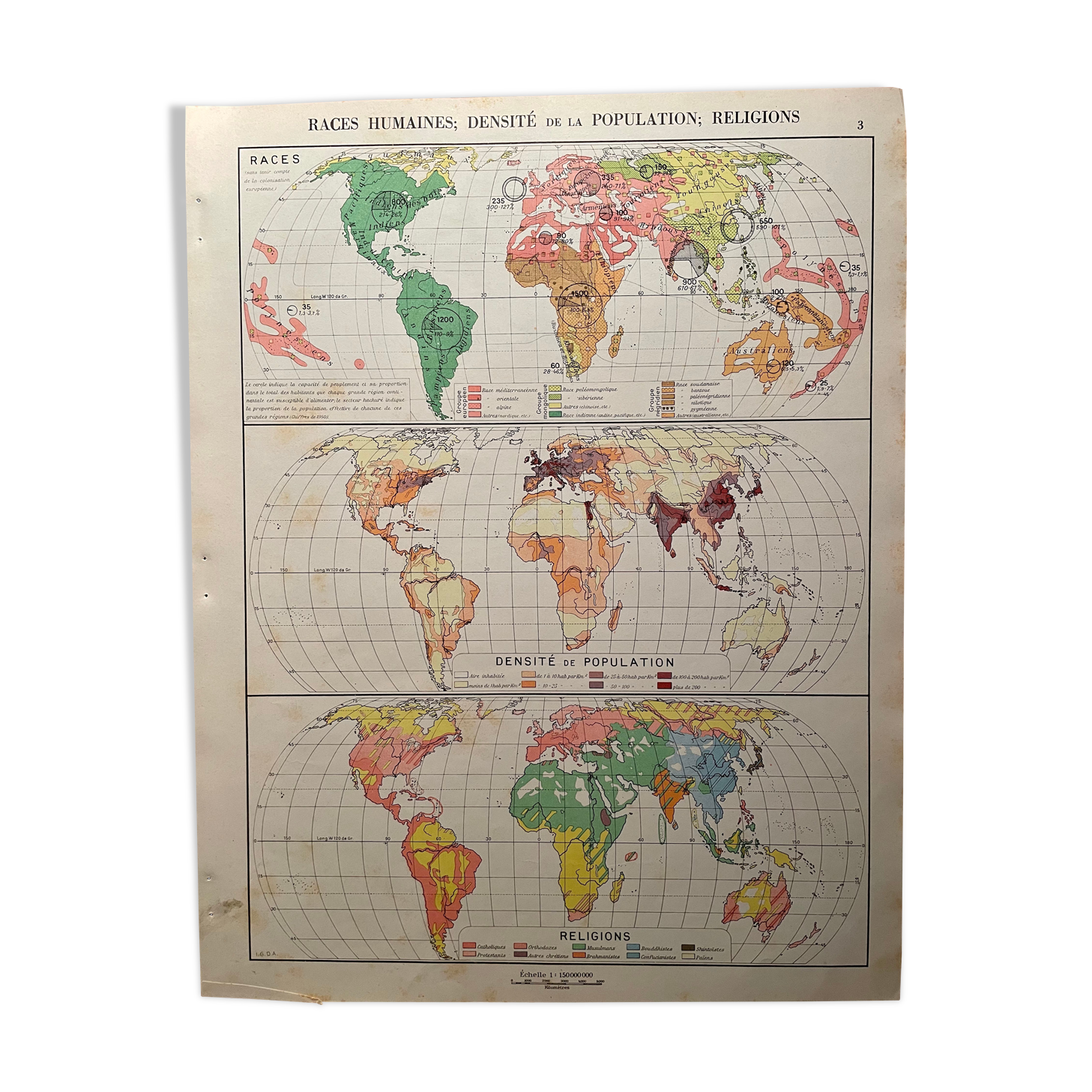 Map and photographic plate on human races from 1951