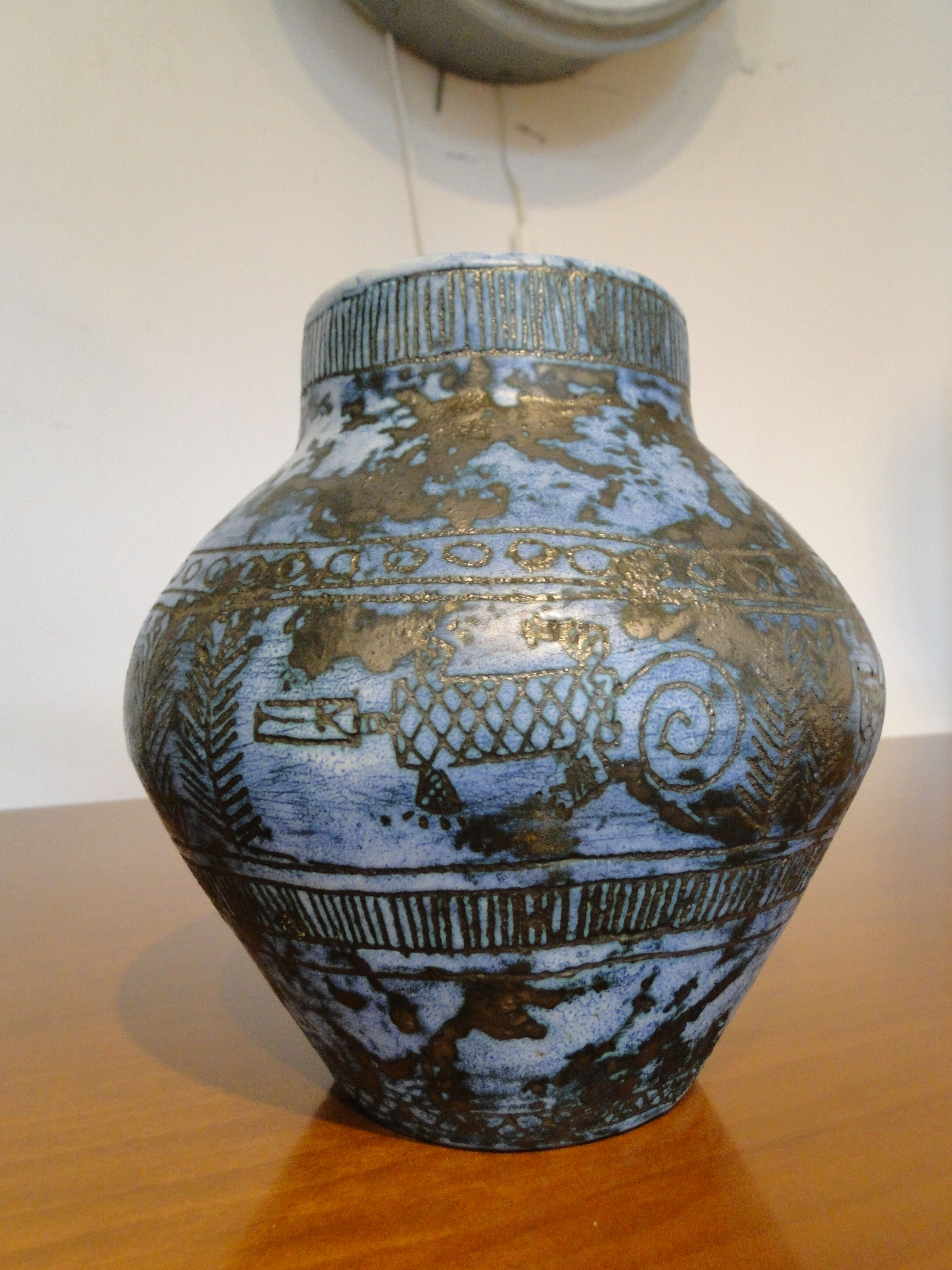 Jacques Blin blue vintage ceramic vase 1950