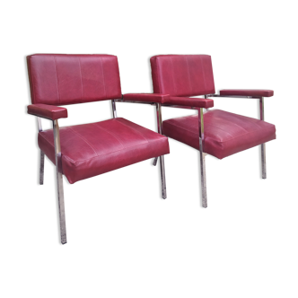 Paire de fauteuils cuir années 50
