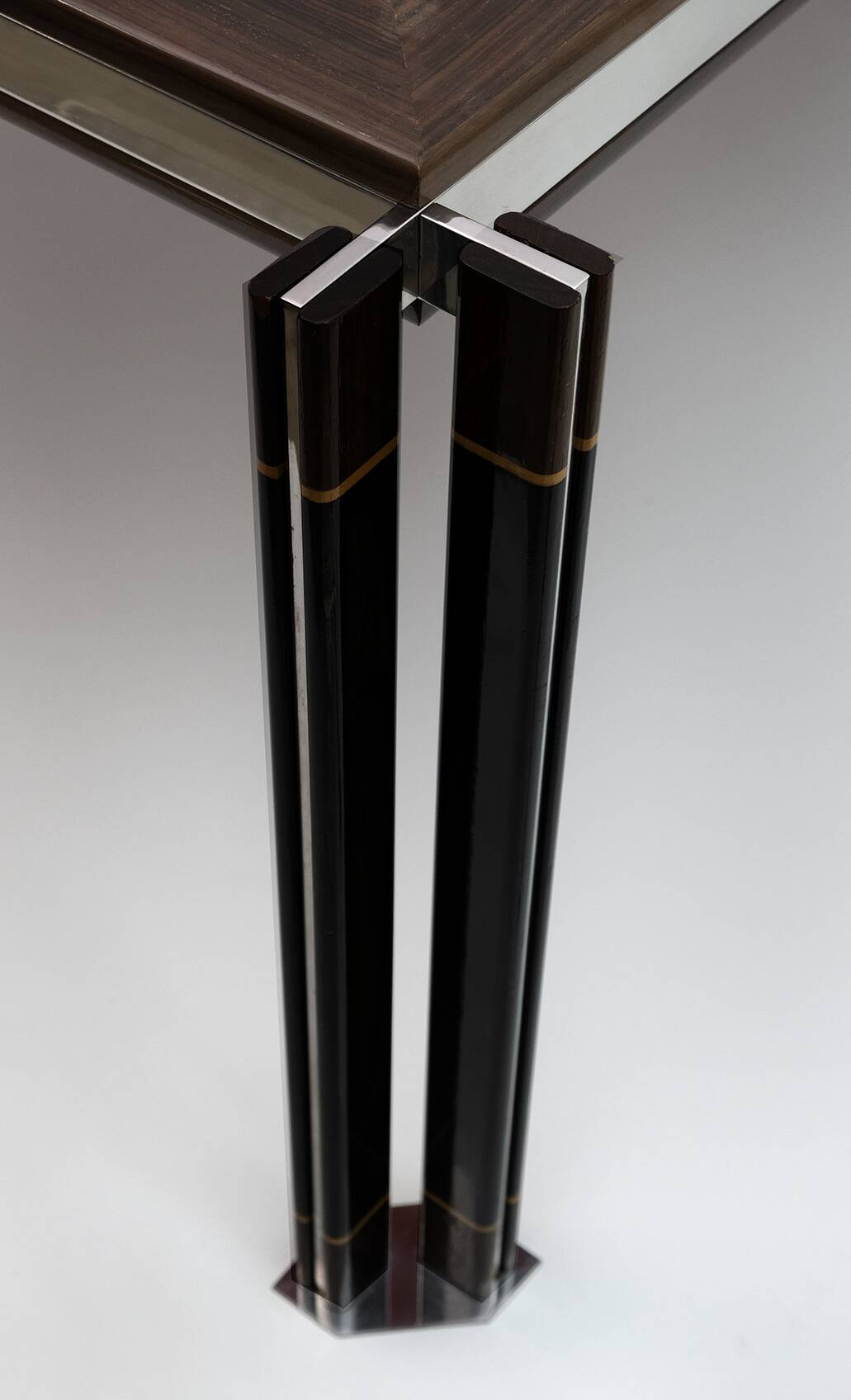 Paolo Barracchia Italian Steel and Inlaid Wood Dinning Table by Roman Deco