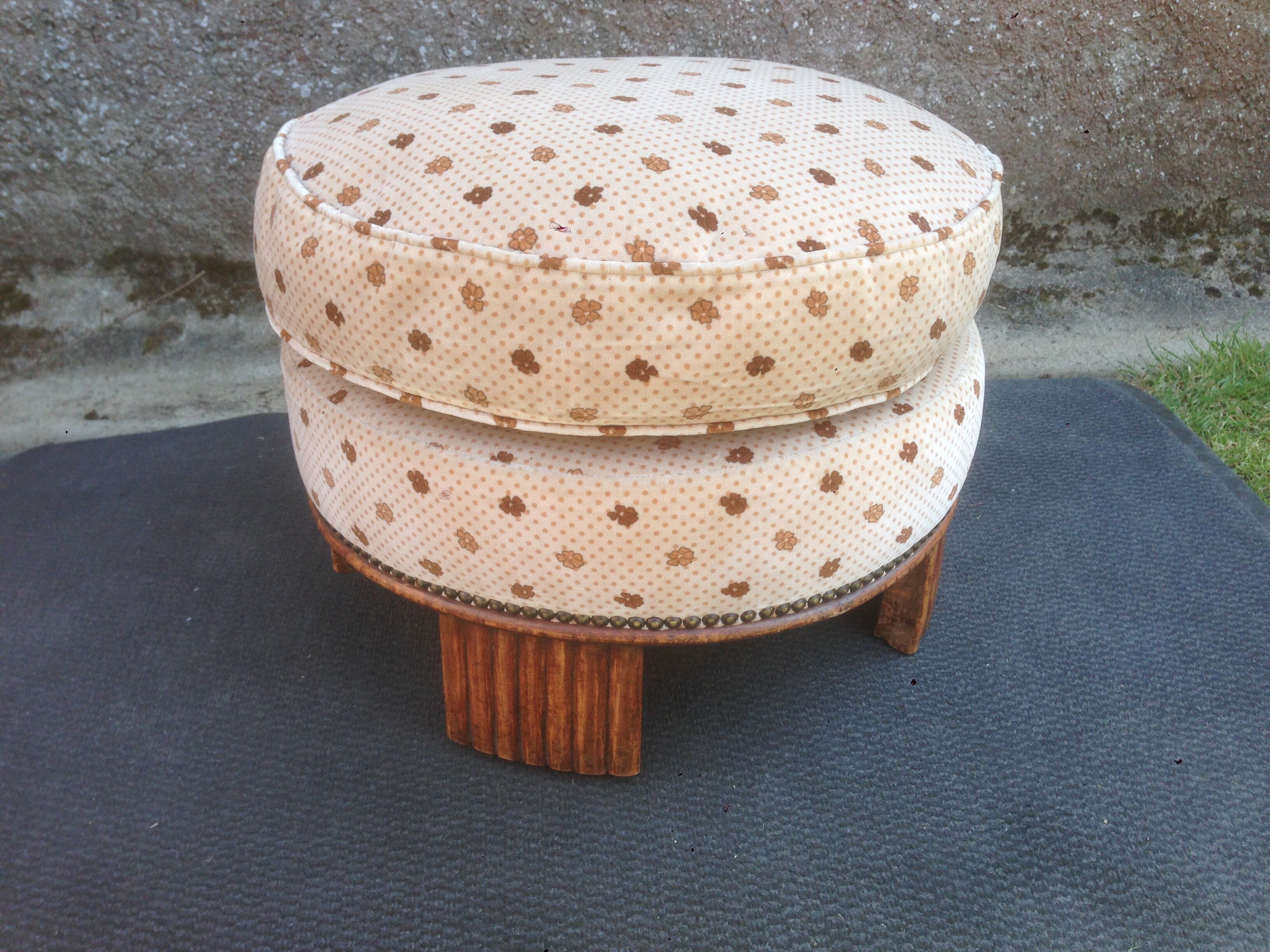 Pouf Art Deco 1930s footing in beech and fabric