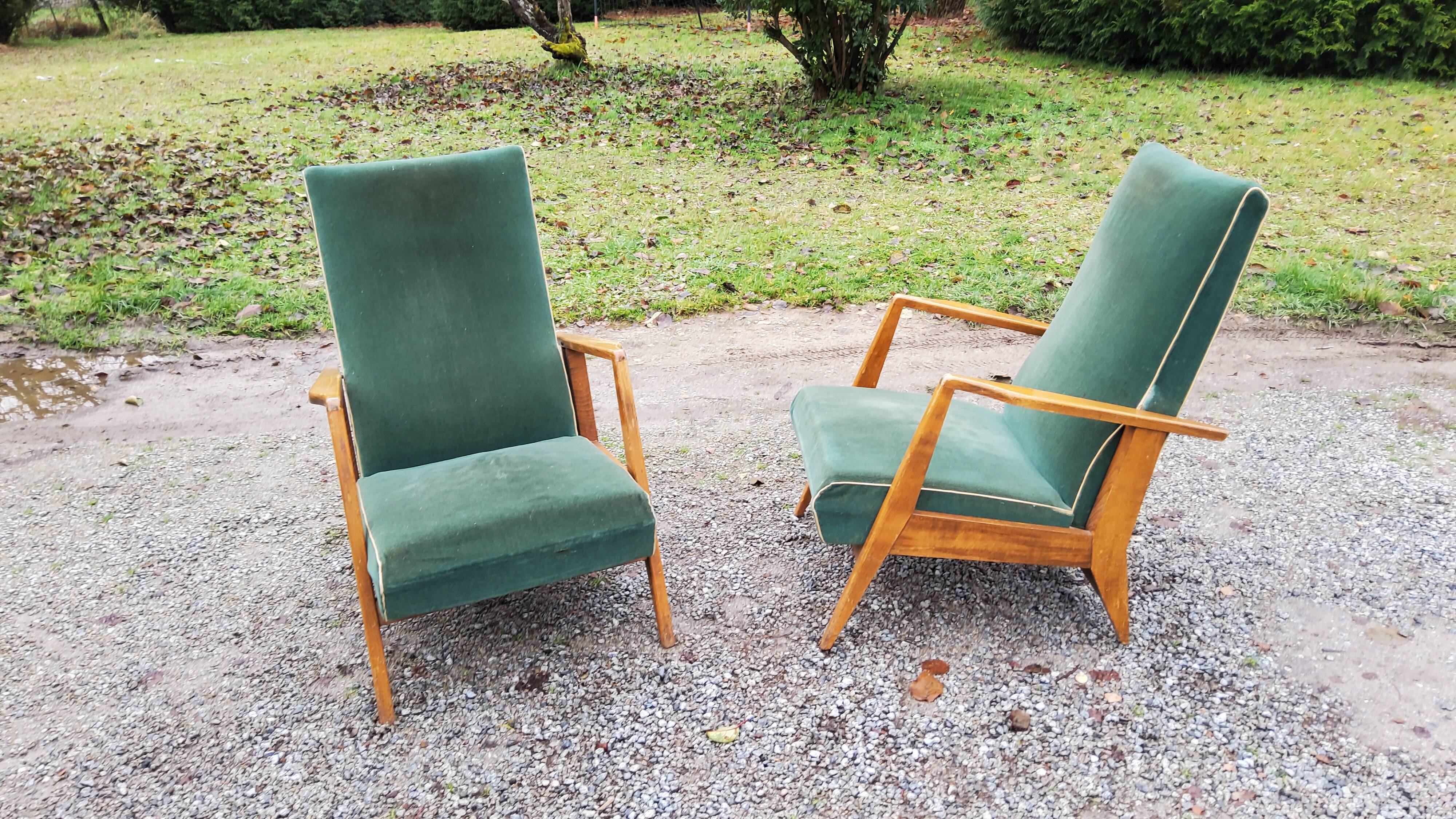 Paire de fauteuils des années 50 GMC pieds compas