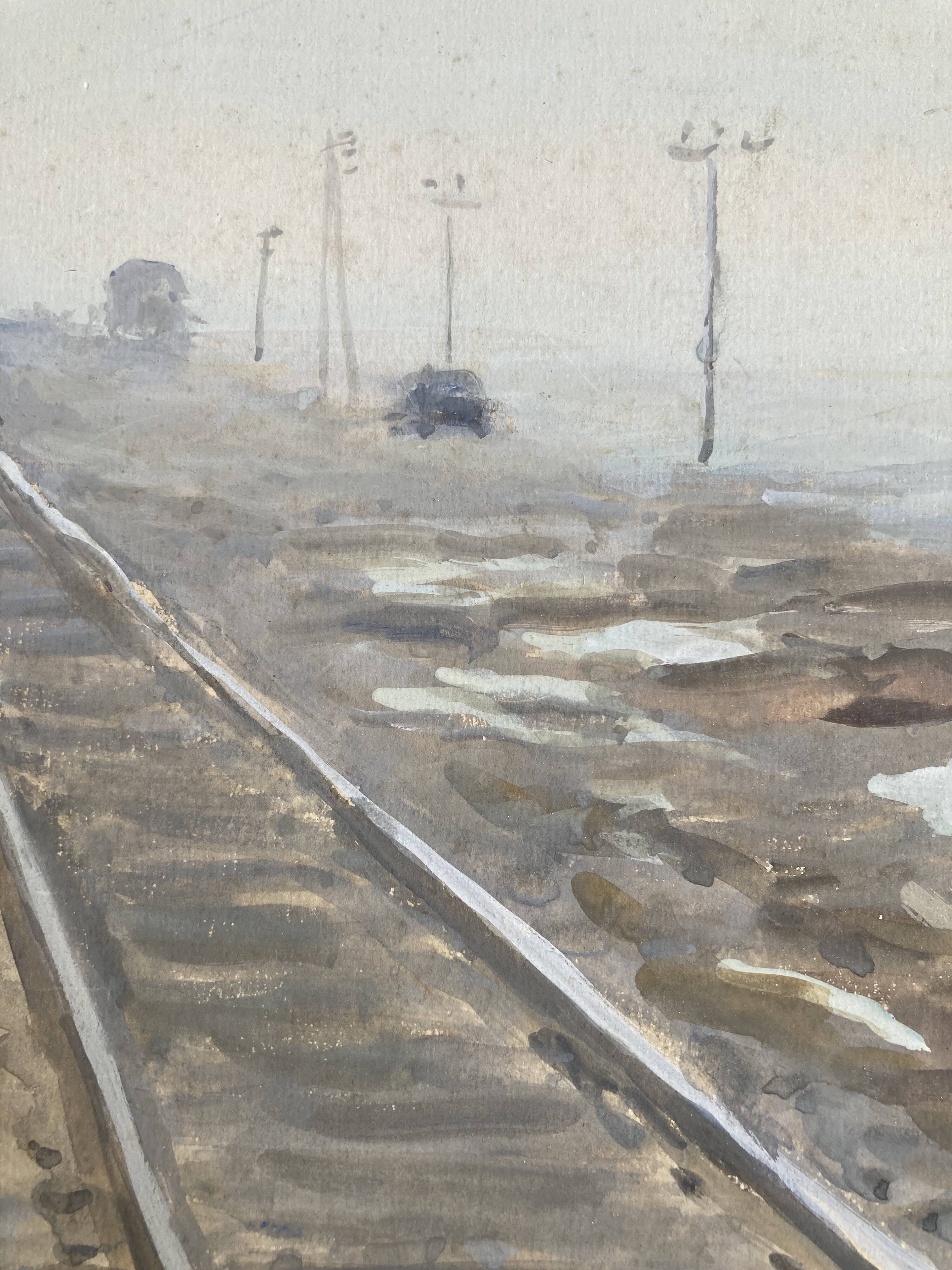 Georges lattès (1907-1989), gennevilliers station, watercolor and gouache