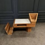 Table basse 1970 en pin bois laminé blanc avec porte-revues