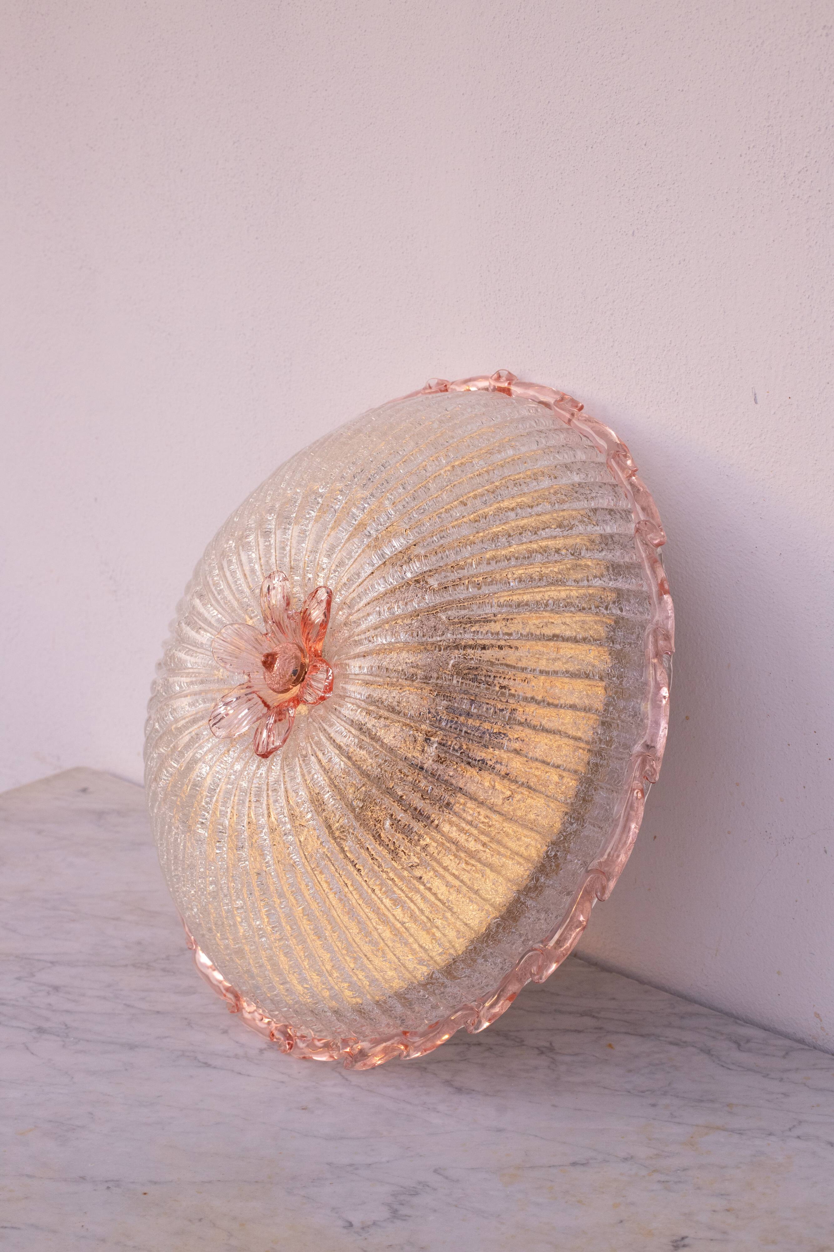 Large size iitalian pink and murano glass ceiling flower