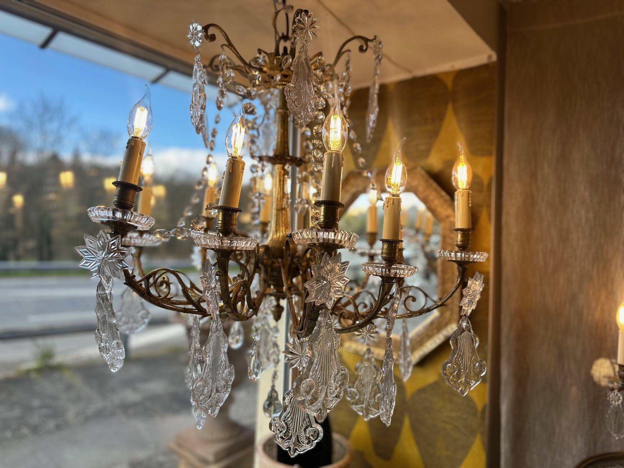 Crystal and bronze chandelier