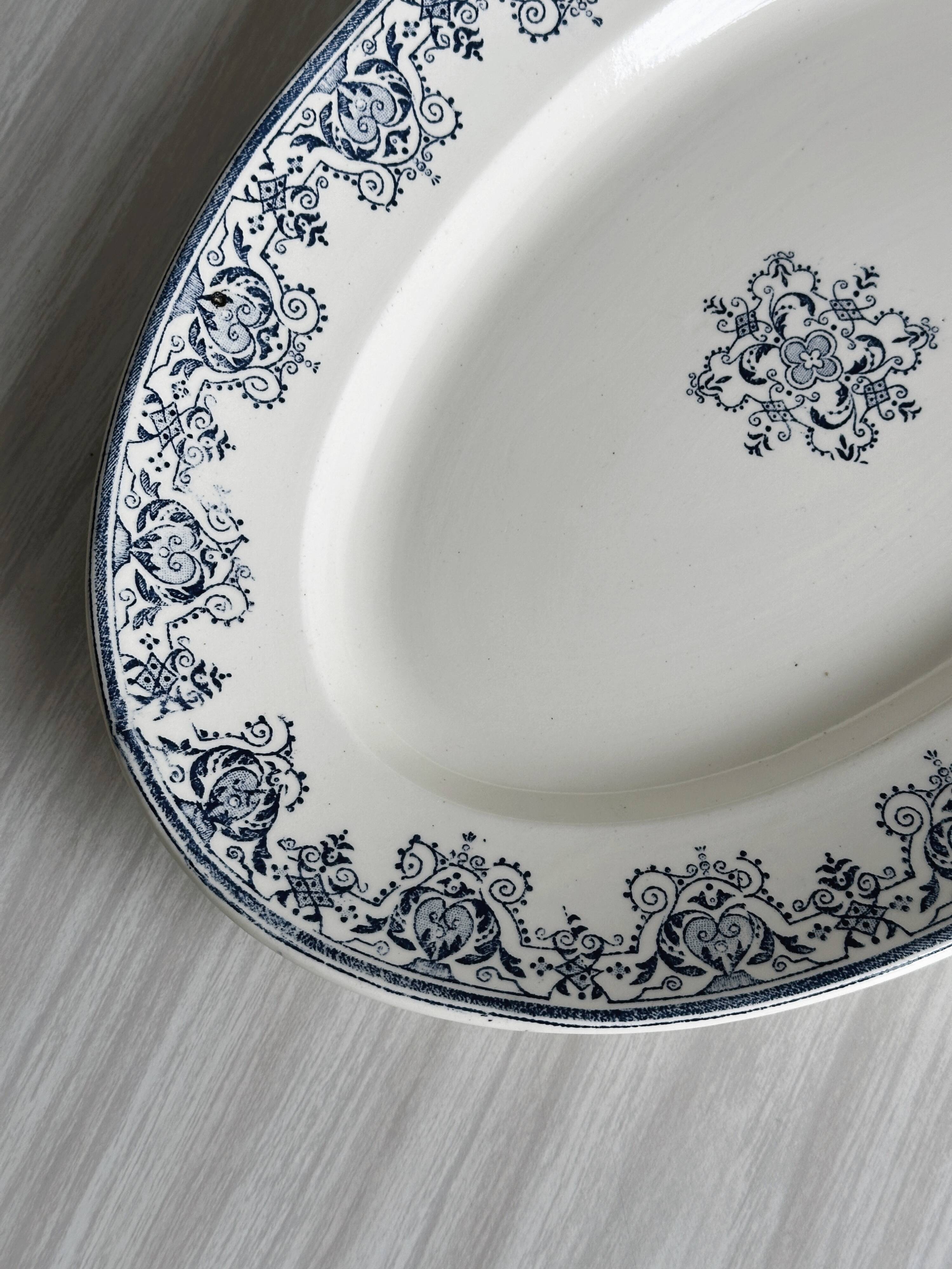 Oval ironstone dish with blue print