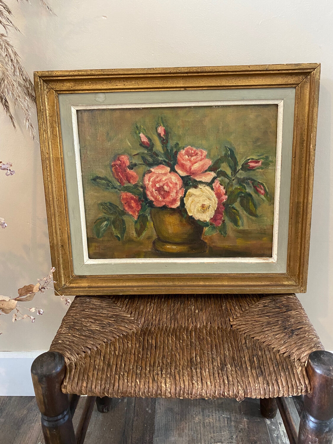 Peinture nature morte bouquet de roses