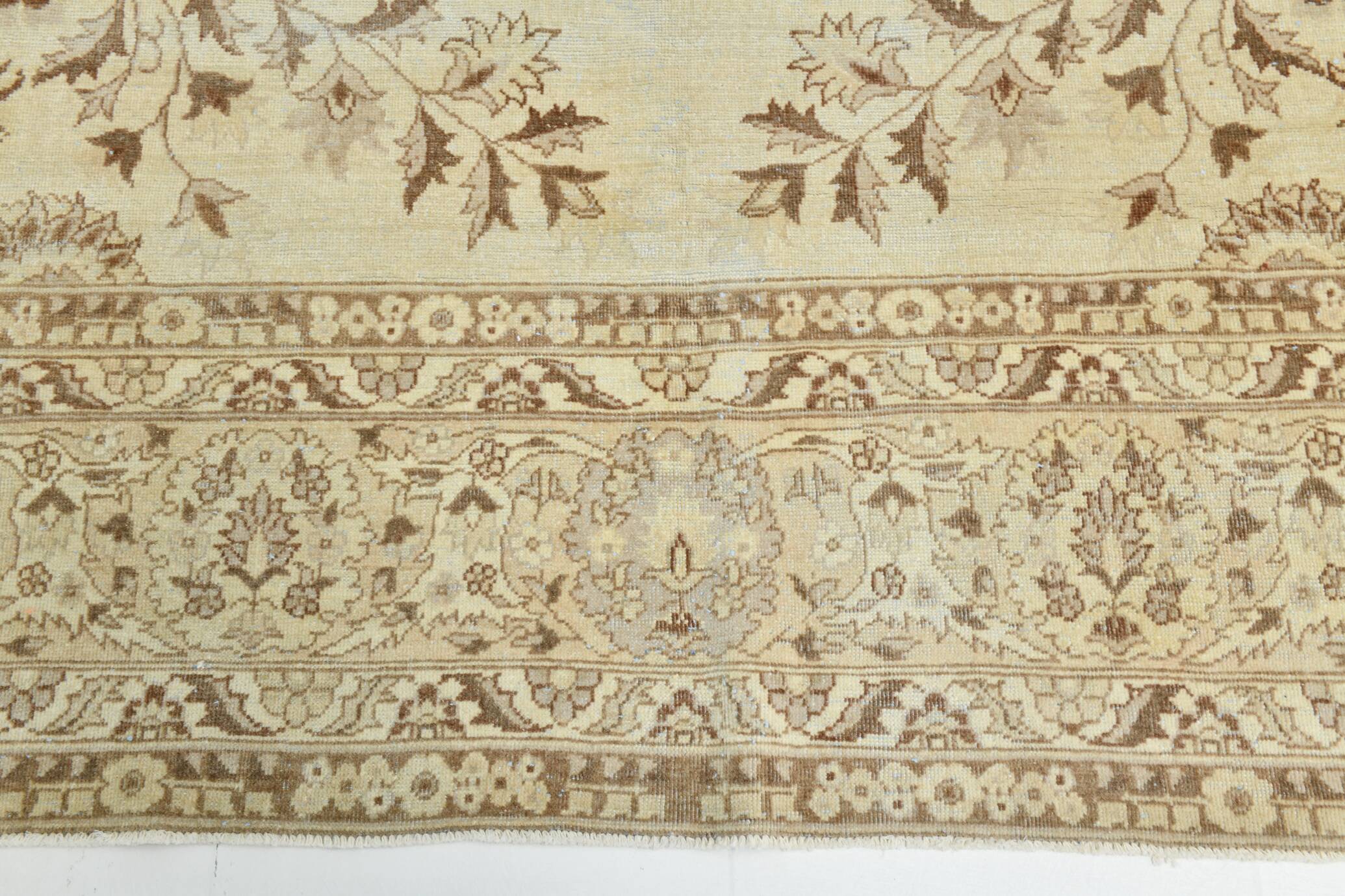 Tapis Vintage Beige Clair Motif Médaillon Floral Élégant, 354x458 Cm