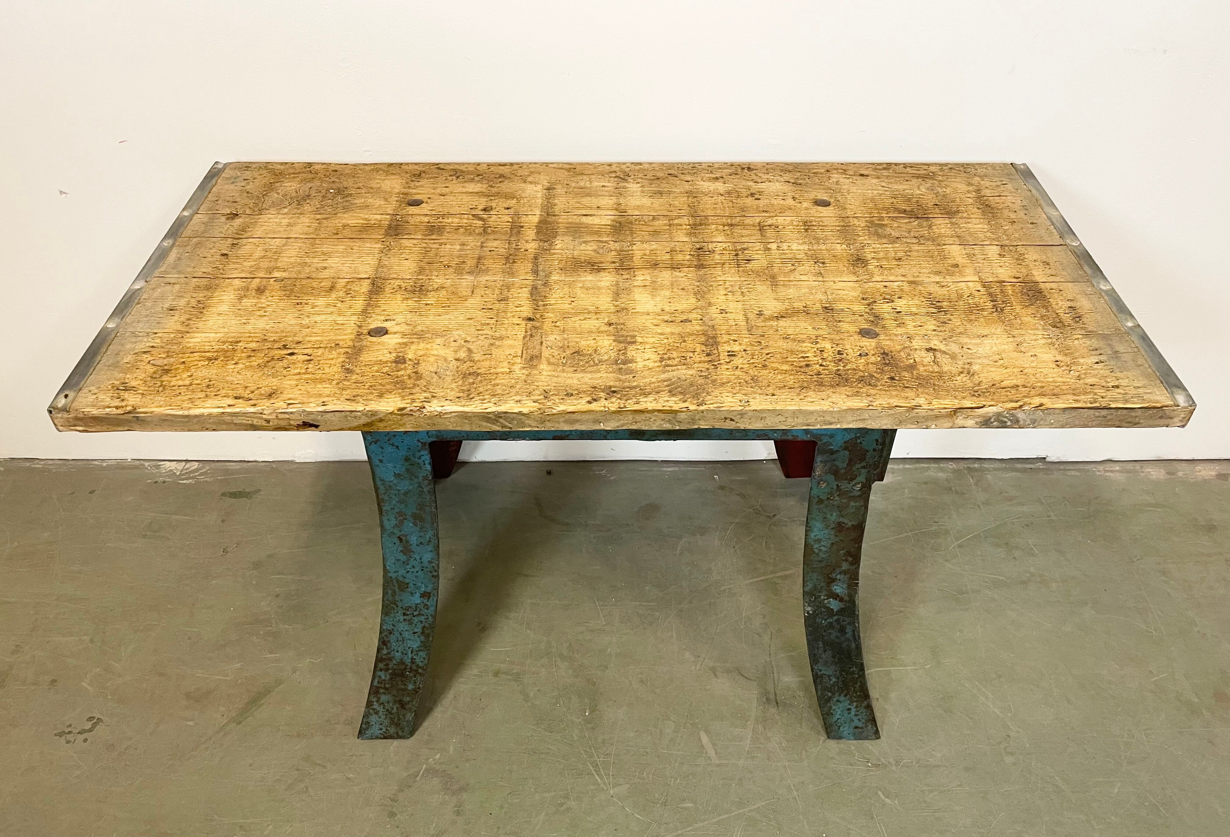 Blue Industrial Dining Table, 1960s