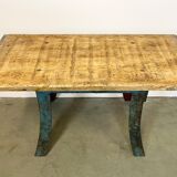Table à manger industrielle bleue, années 1960