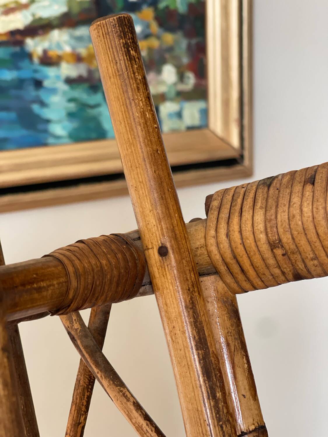 1960s rattan wall hook shelf