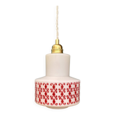 Suspension globe vintage en opaline blanche avec frise rouge