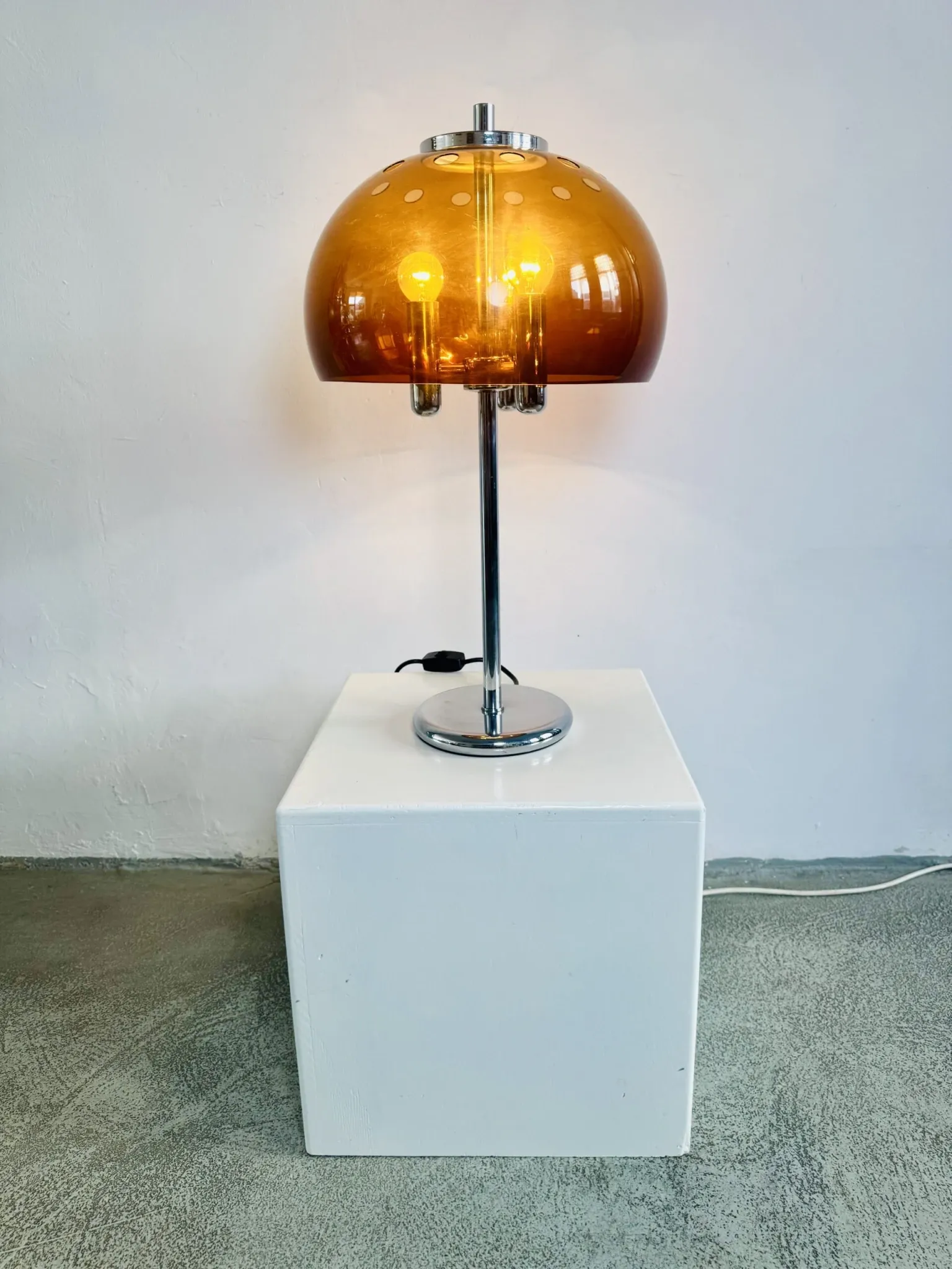 Mid-Century Chromed Mushroom Table Lamp With Acrylic Shade, Europe 1970S