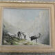 Oil painting signed mountain landscape herd of goats