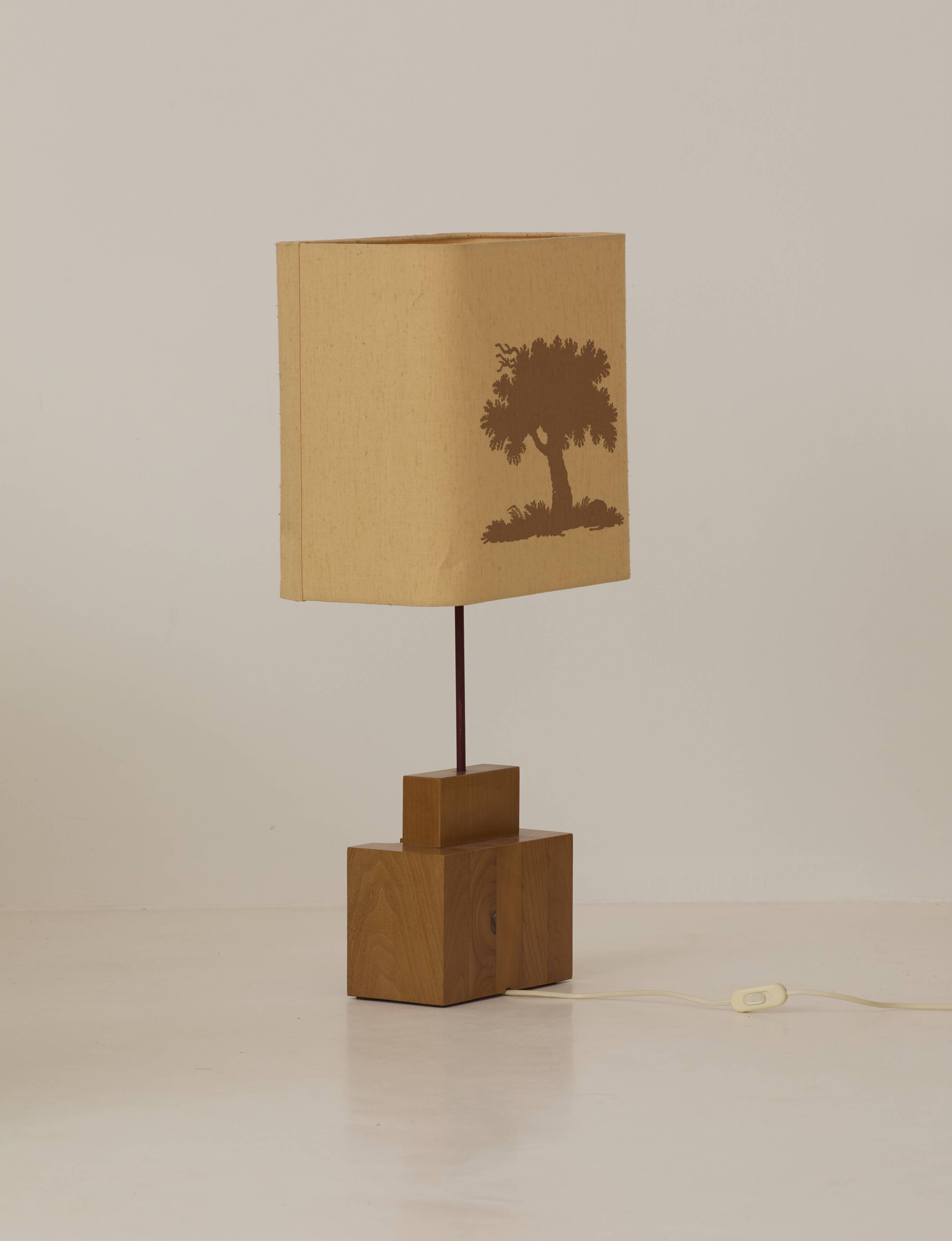 Maison Regain lamp in solid elm and its original lampshade Circa 1980