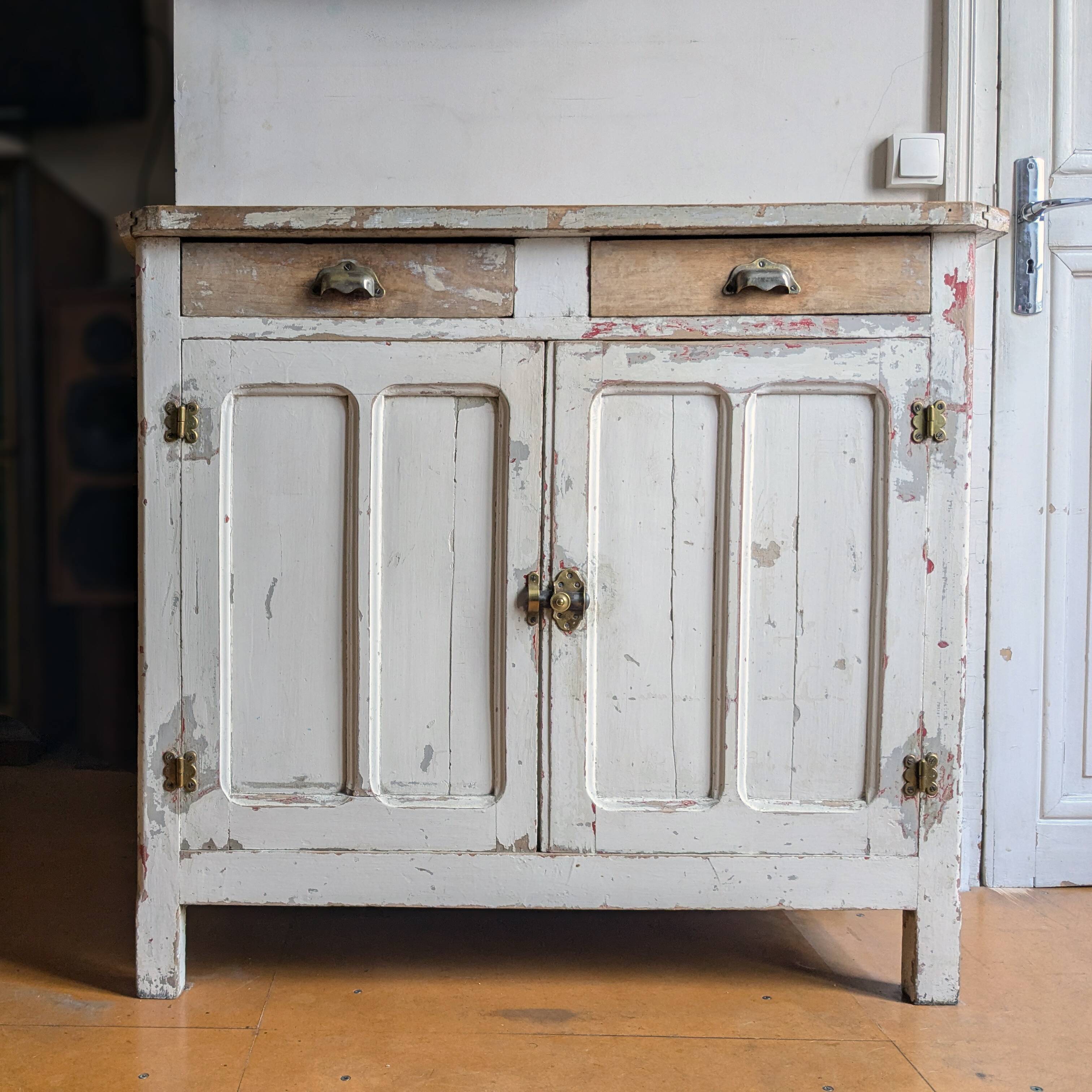 Vintage Parisian sideboard in its original patinated paint.