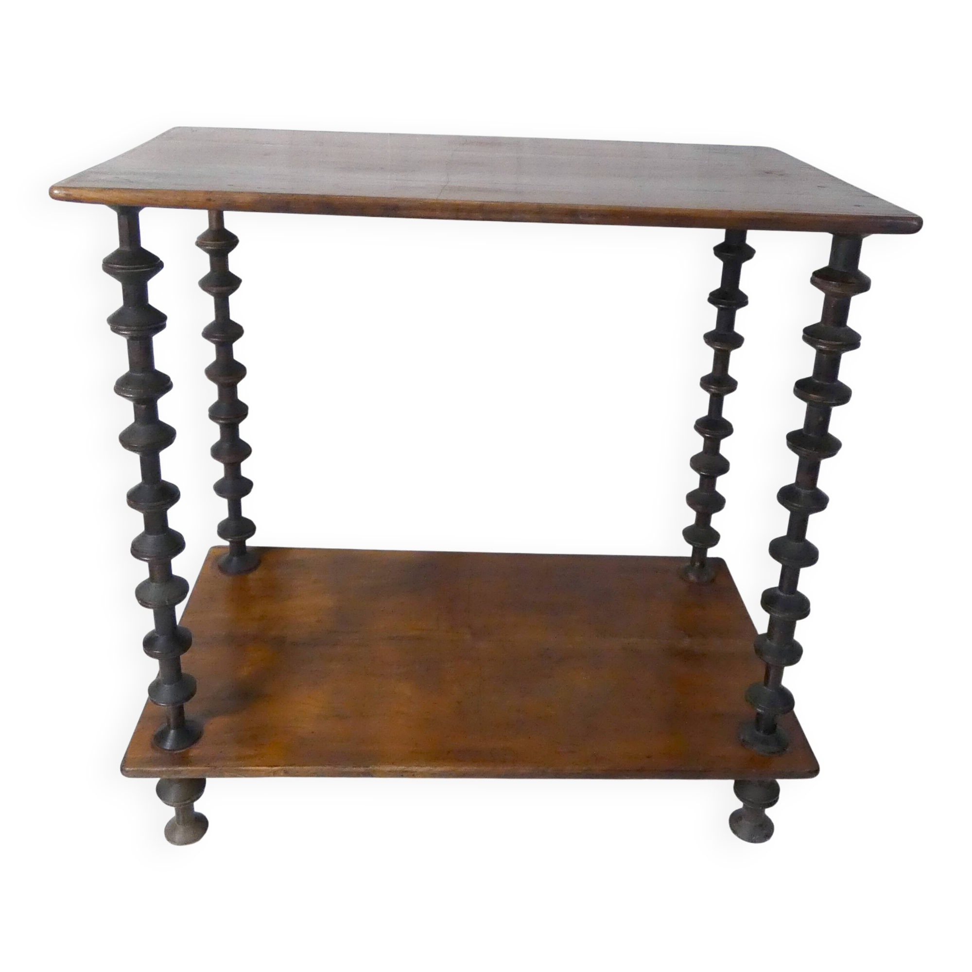 Antique wooden shelf with DMC spools – Industrial sideboard