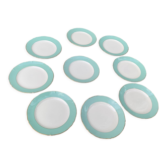 9 assiettes plates modèle chambord semi porcelaine ceranord france mint et blanche vintage