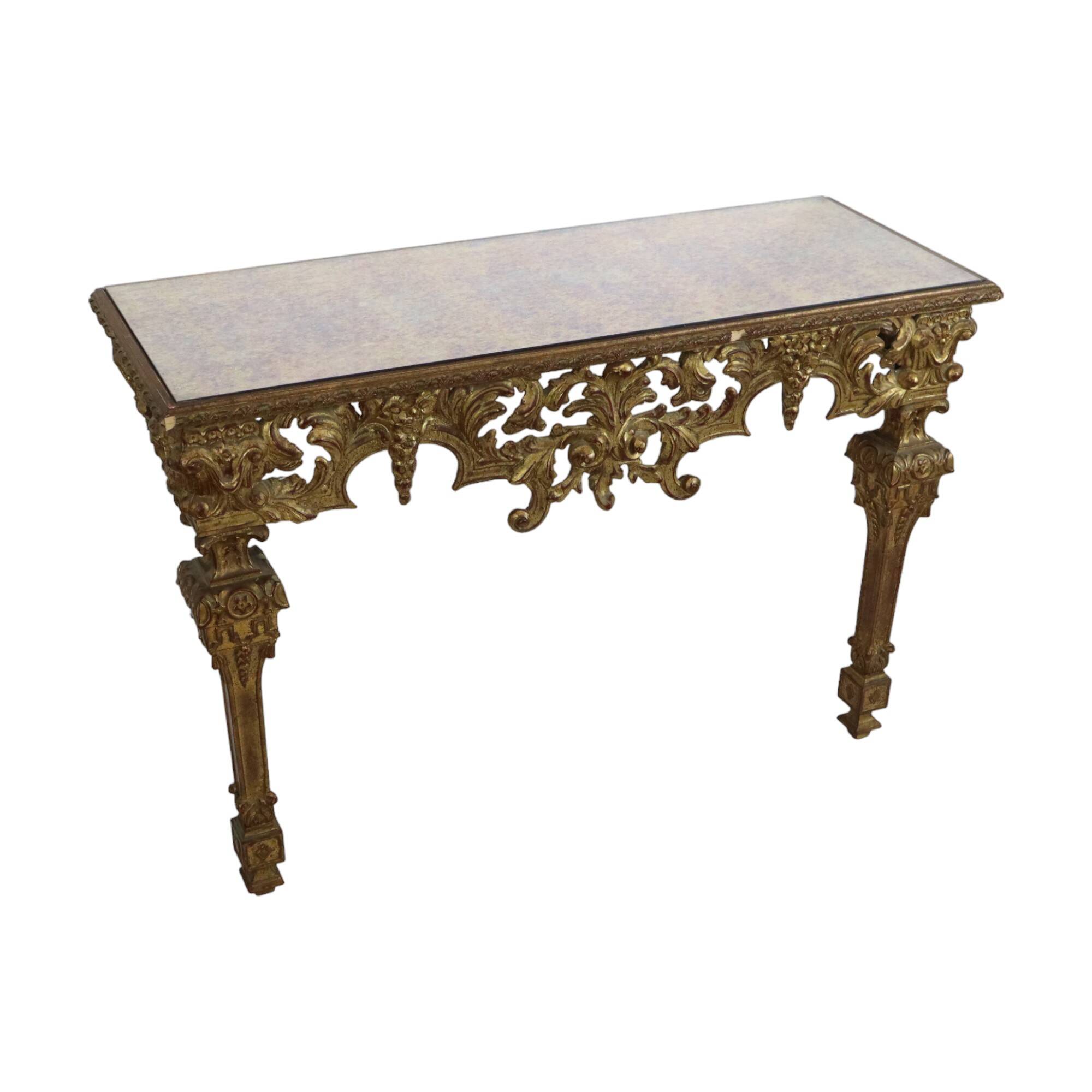 Old Gilded Console Marbled Glass Rococo Style Gold