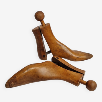 Pair of old wooden shoe trees with mechanism for size 40 ankle boots