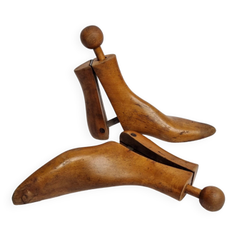 Pair of old wooden shoe trees with mechanism for size 40 ankle boots