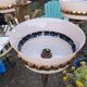 Art Deco chandelier with 4 lights in bronze and opaline.