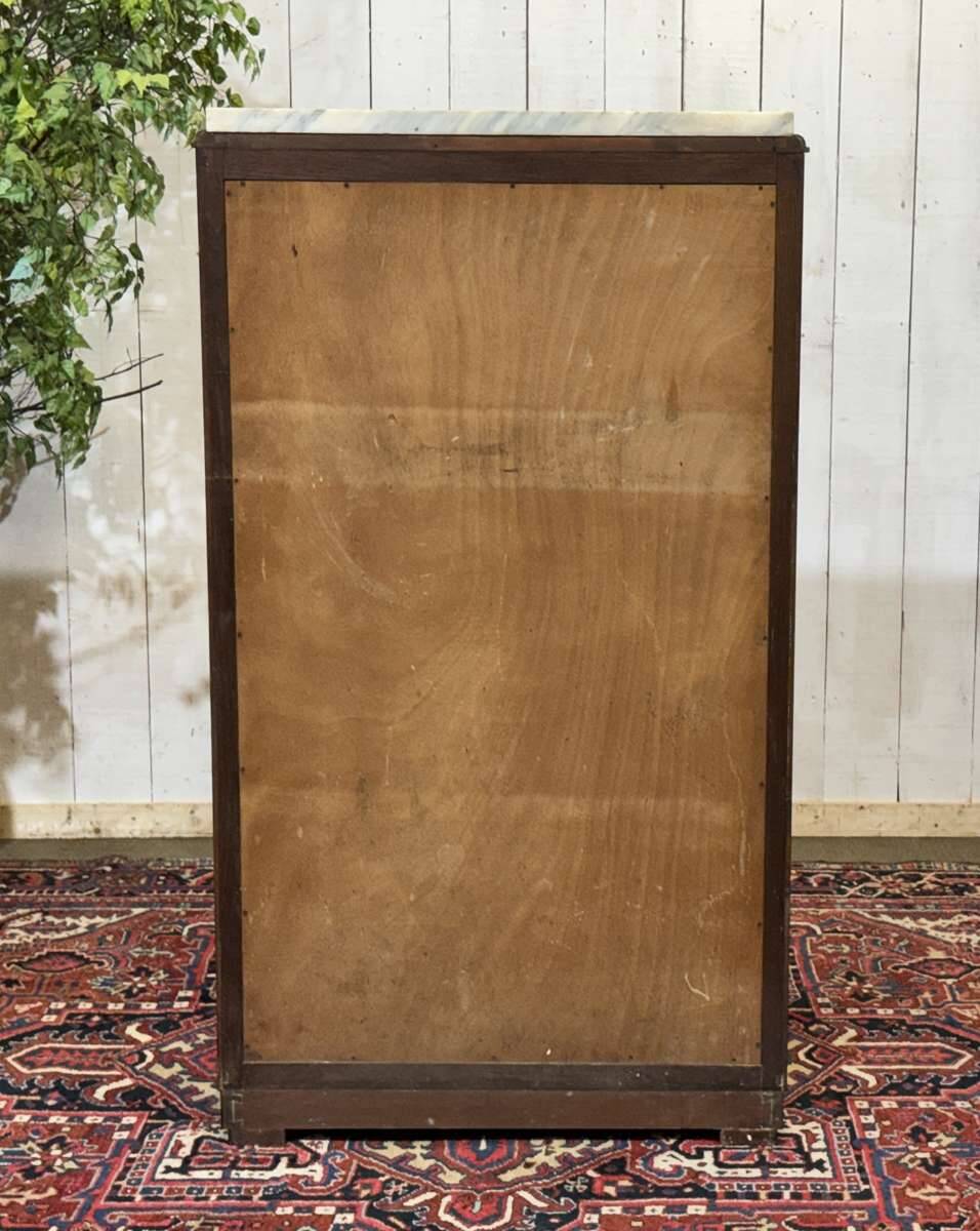 Vitrine Art déco en acajou, palissandre et dessus marbre blanc