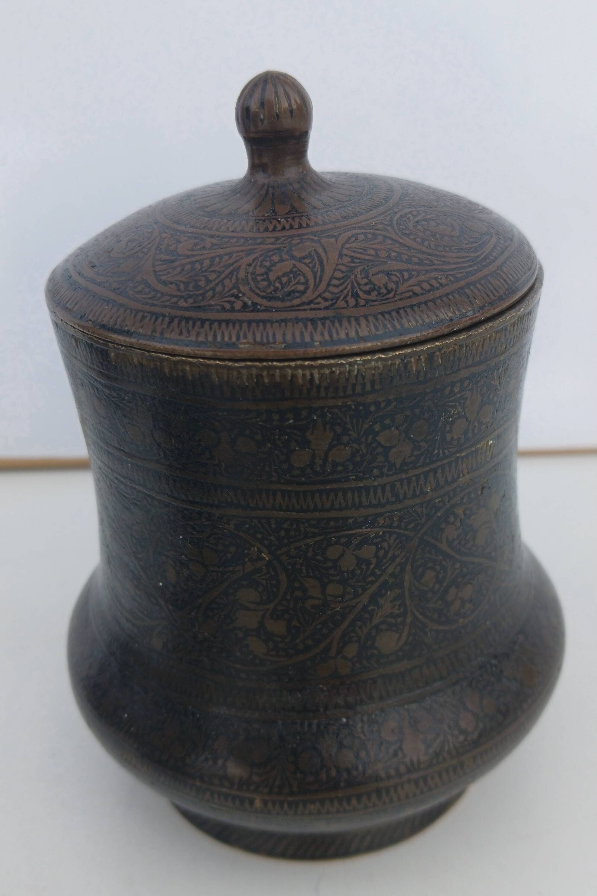 Bronze damasked covered pots Kadjar Afghanistan Persian Islamic art