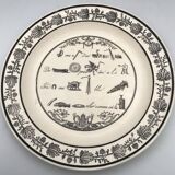 Lot of 6 plates in fine earthenware from choisy-le-roi, p&h, rebus décor; xixth