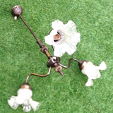 1970s Chandelier / Pendant lamp 3 arms of light Tulips with ruffles