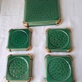 Ceramic trivets and glasses from Poët-Laval. Vintage