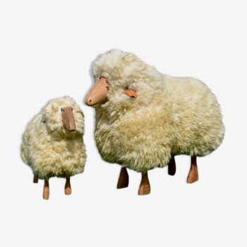 Ensemble de deux moutons de laine Sculpture par Hans-Peter Krafft pour Meier Allemagne