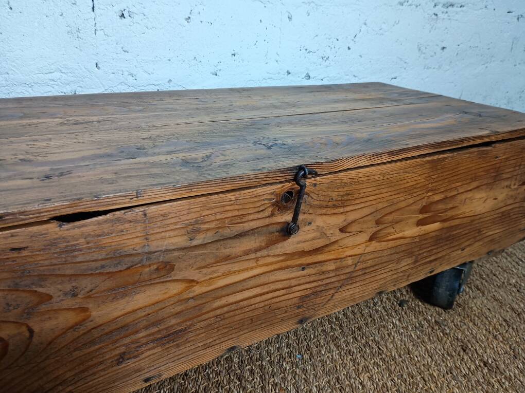 Rustic coffee table on wheels