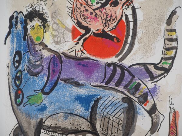 Marc chagall : la vache bleue - lithographie originale