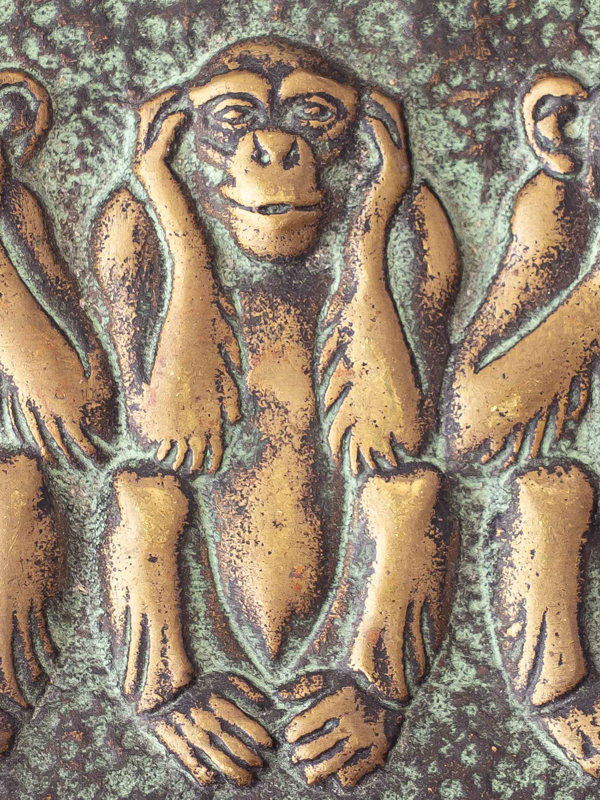 Max Le Verrier Art Deco Bronze Vide-Poche, Three Wise Monkeys, 1930s