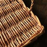 Large rectangular dark wicker tray with two vintage handles