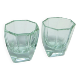 Paire de verres Art Déco, verre turquoise, Tchécoslovaquie, années 1930.