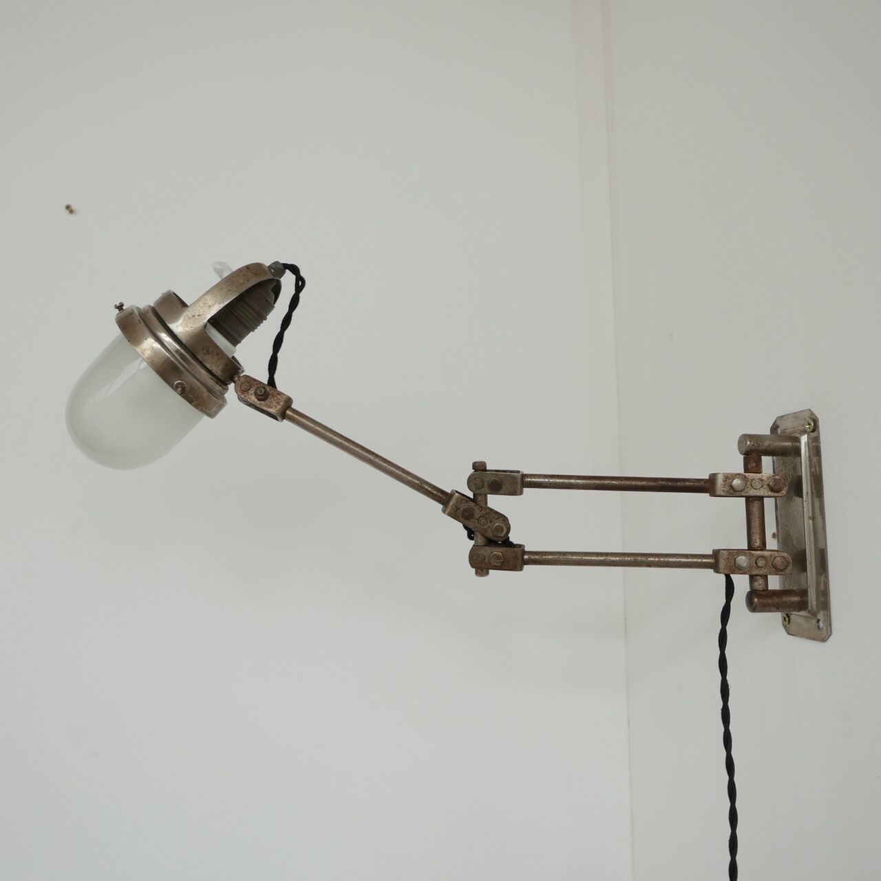Industrial Adjustable Metal and Glass French Wall Light
