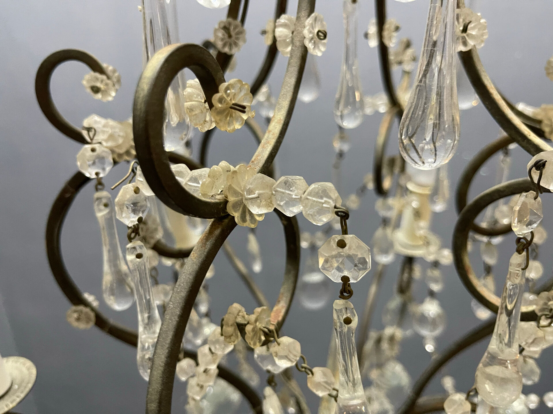 Wrought Iron Murano Glass Chandelier 1950’s 