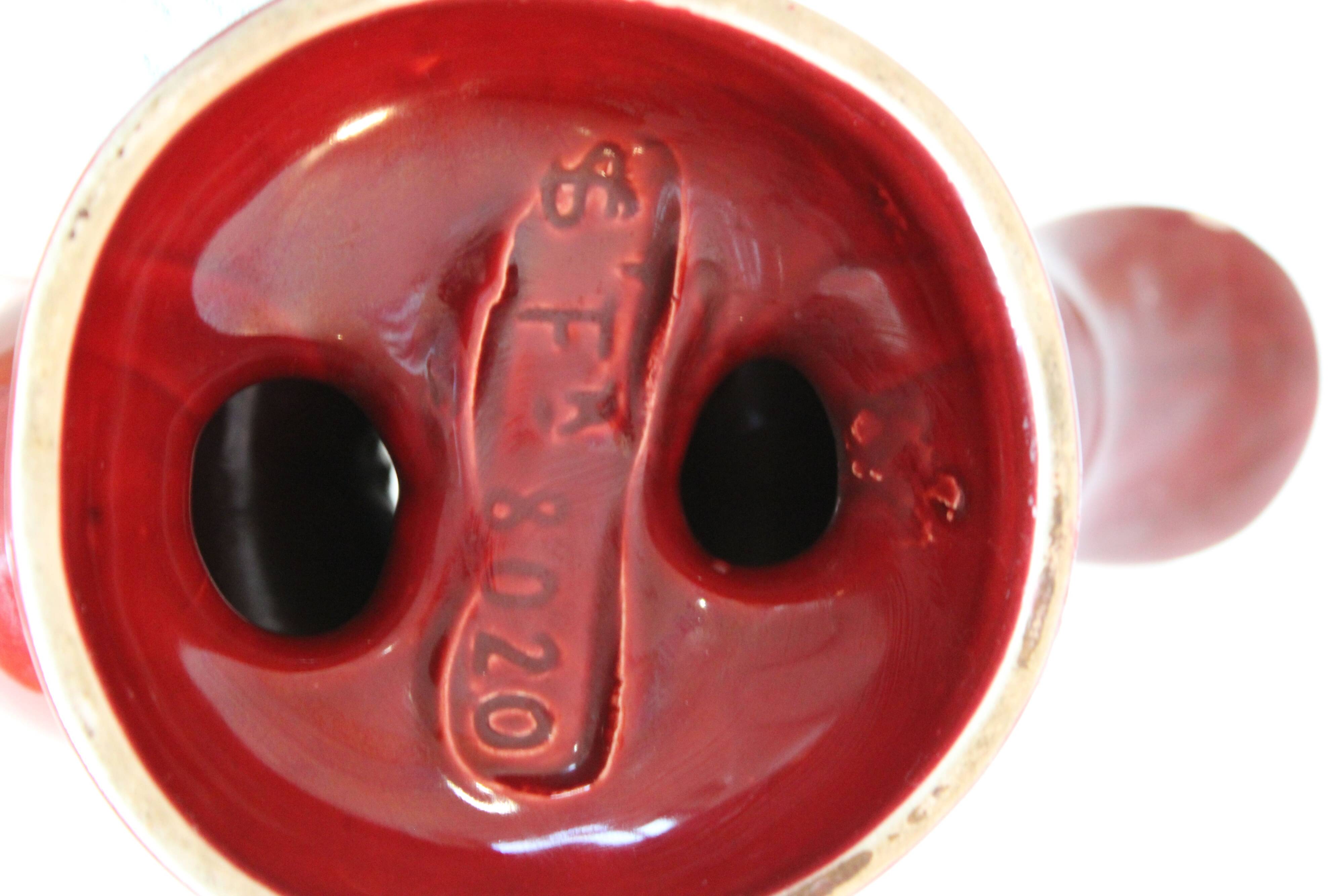 Red candle holder 1960 Saint-Clément vintage