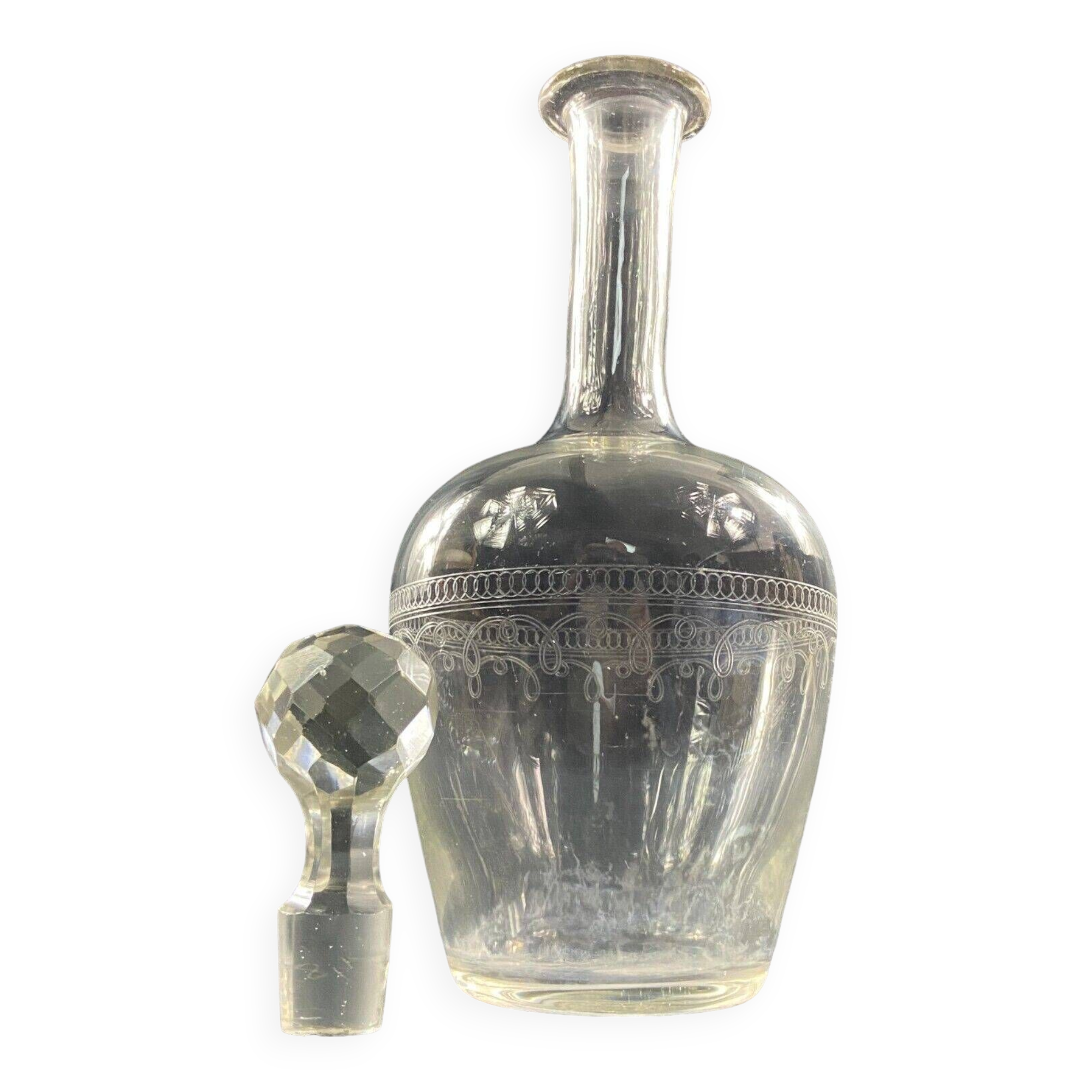 Crystal carafe with needle-engraved decoration 19th century Baccarat Saint Louis