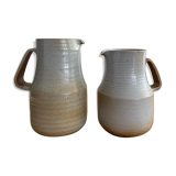 Pair vintage enamelled ceramic pitchers