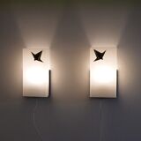 Pair of vintage metal, brass and acrylic wall lamps 1960