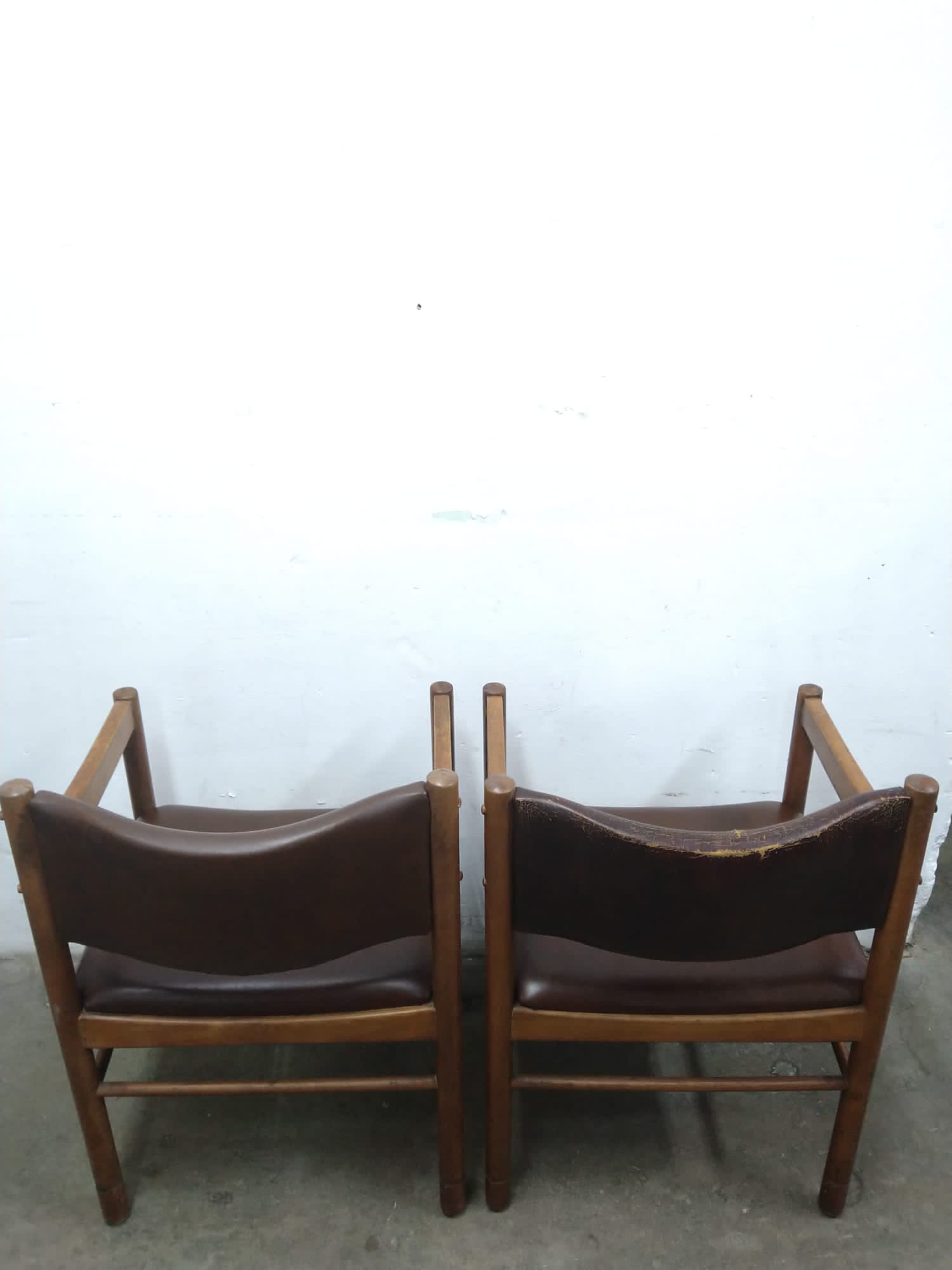 2 x Leather wood chairs