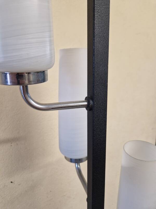 Black lacquered metal 4-light floor lamp - Maison Arlus - Satin glass globe