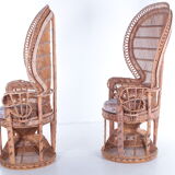 Set of two king sized emmanuelle pauw peacock chairs with side table