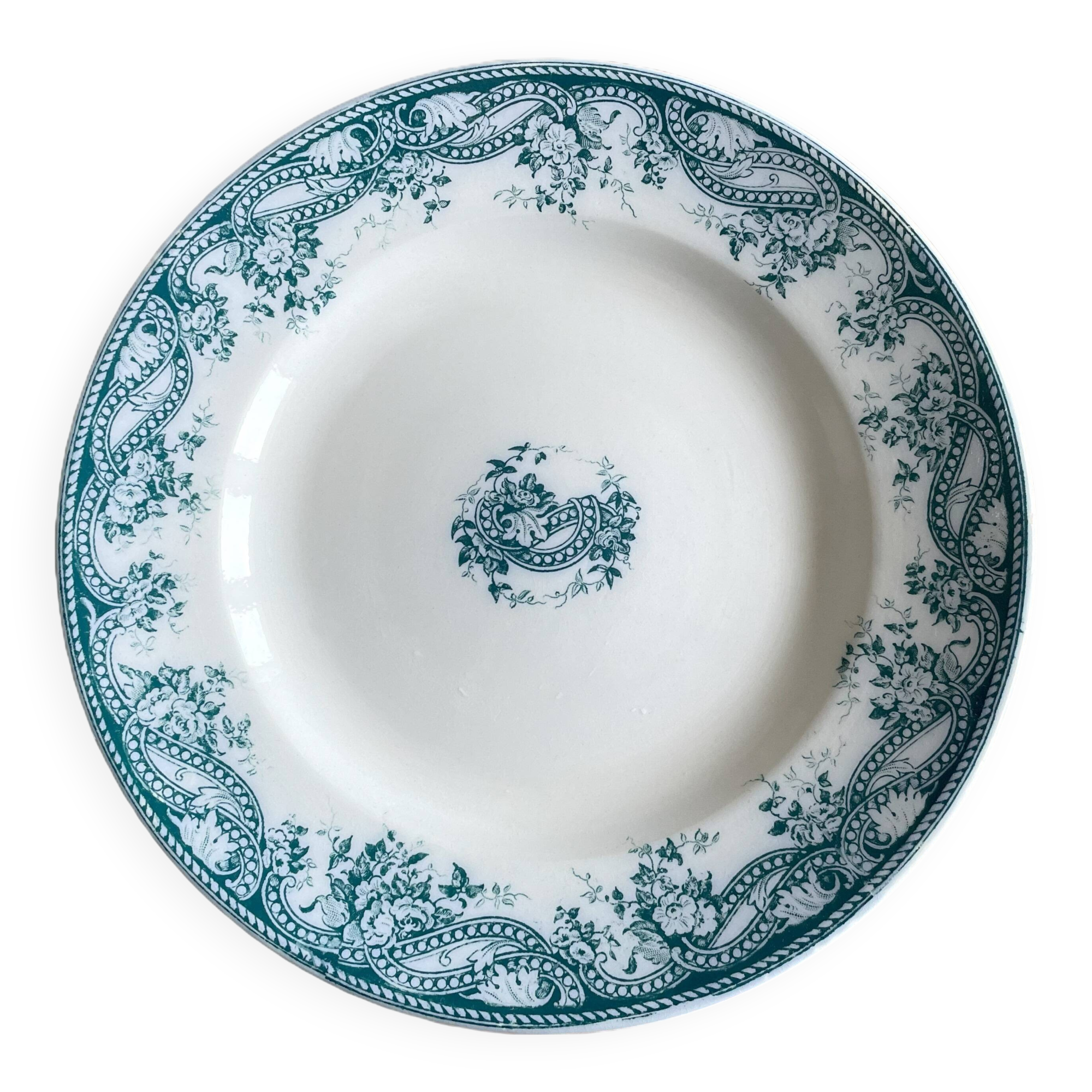 Old cake/mignardise dish on pedestal in Sarreguemines earthenware