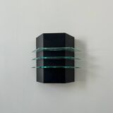 Vintage black metal and glass wall lamp, France 1980