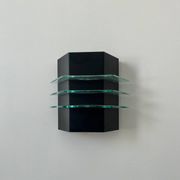 Vintage black metal and glass wall lamp, France 1980